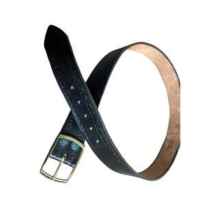 Vintage black tooled belt handcrafted by arnolds 46"‎